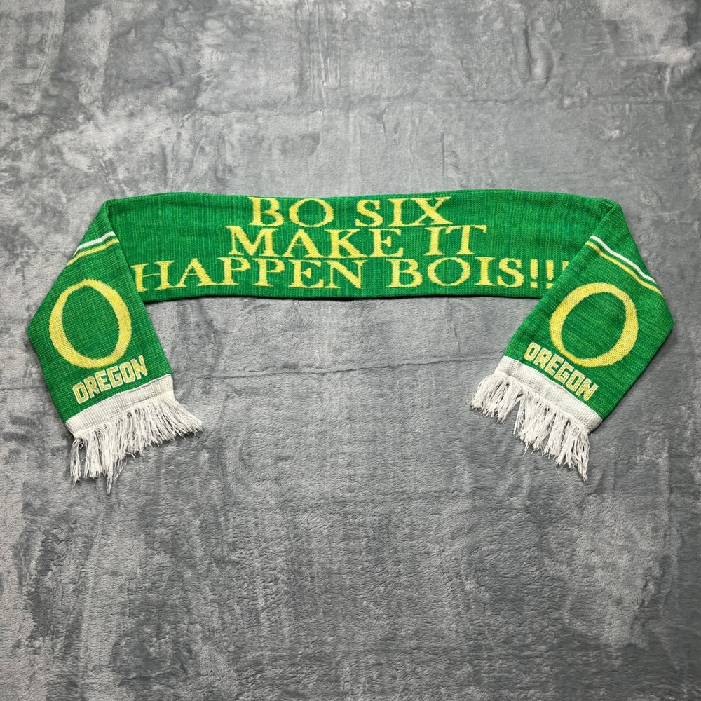 Oregon Ducks U of O Scarf Green Yellow Bo Six Make It Happen Knit Fringe